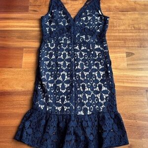Soieblu NEW Navy Lace Dress with Nude Underlay Womens XL Feminine Fit N Flare